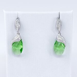 Vintage Sterling Silver Green Drop Earrings | Cubic Zirconia